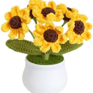 Stricken Häkeln Kleine Gänseblümchen Blumen Topfpflanzen, Gelbes Gänseblümchen für Freunde, Familie und Liebhaber, Handgemachte Blumen für Home Office Dekoration, Auto Dekoration