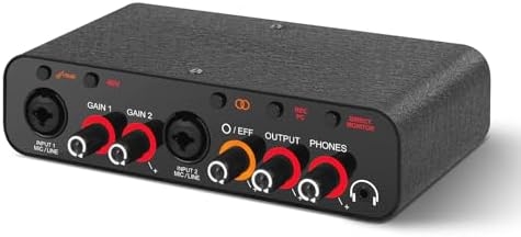 XTUGA USB PC-Audio-Interface 32-Bit/384kHz mit 60dB Mikrofonvorverstärker, professionelle XLR Dual-Audio-Schnittstelle für Musikaufnahme, Gitarre, Musikproduktion (Q26)