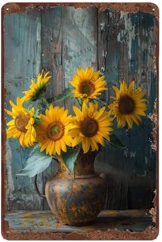 WIZYXQ Metallschilder Bauernhaus Sonnenblume Vintage Schilder Retro Aluminium Metall Blechschild für Home Office Küche Bar Cafe Garten Wanddekoration 30,5 x 20,3 cm