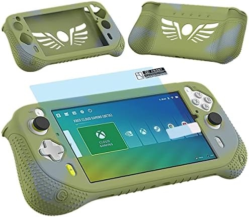 Silikon-Schutzhülle für Logitech G Cloud Gaming Handheld, Schutzhülle für Logitech G Cloud Gaming-Konsole, Displayschutzfolie, Zubehör (grüne Hülle und Sreenfolie)