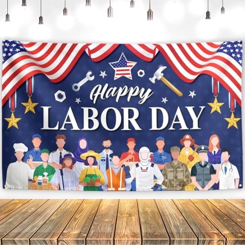 Labor Day Dekorationen Happy Labor Day Hintergrund Blau Rot Amerikanische Flagge Dekor Arbeitstag Dekoration und Zubehör für Home Office Party
